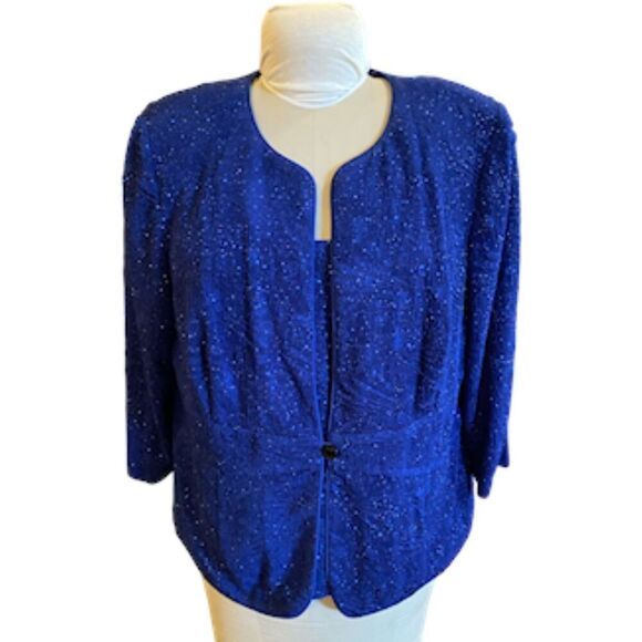Alex Evenings 2-Piece Knit Tank/Jacket Blue Glitter Sparkle Plus Sz. 1X - Picture 1 of 11